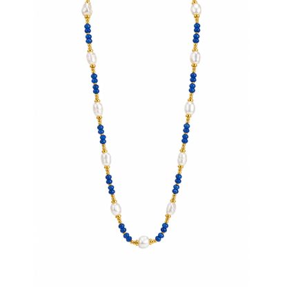 Elegant Deep Blue Agate Irregular Pearl Beaded Strand Fashion Jewellery Gift 925 Sterling Silver Necklace