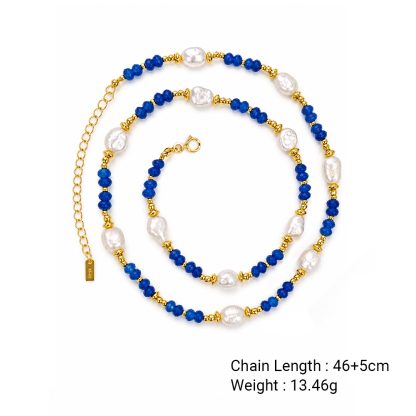 Elegant Deep Blue Agate Irregular Pearl Beaded Strand Fashion Jewellery Gift 925 Sterling Silver Necklace