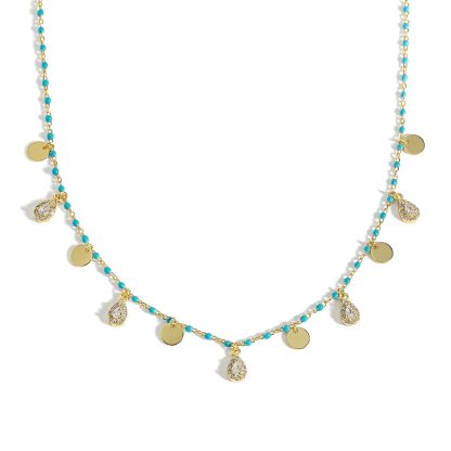 Beautiful Waterdrop CZ 925 Sterling Silver Blue Enamel Necklace