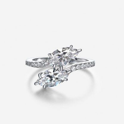 White Cubic Zirconia Double Marquise-Cut Interlaced 925 Sterling Silver Ring