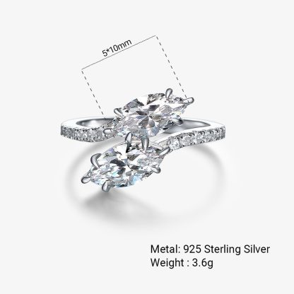 White Cubic Zirconia Double Marquise-Cut Interlaced 925 Sterling Silver Ring