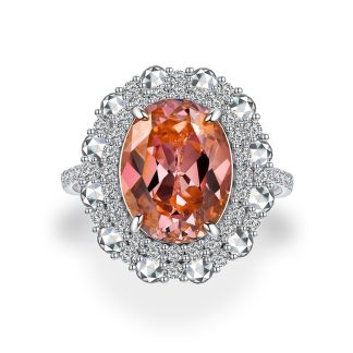 Pink Oval Zirconia Set 925 Sterling Silver Fashion Cocktail Ring