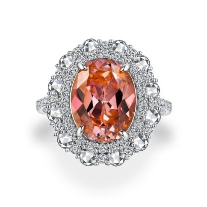 Pink Oval Zirconia Set 925 Sterling Silver Fashion Cocktail Ring