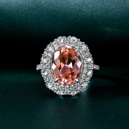 Pink Oval Zirconia Set 925 Sterling Silver Fashion Cocktail Ring