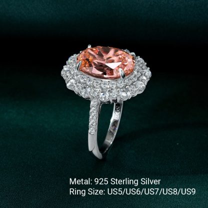 Pink Oval Zirconia Set 925 Sterling Silver Fashion Cocktail Ring