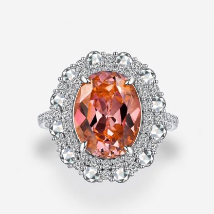 Pink Oval Zirconia Set 925 Sterling Silver Fashion Cocktail Ring
