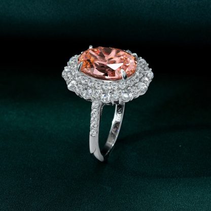 Pink Oval Zirconia Set 925 Sterling Silver Fashion Cocktail Ring