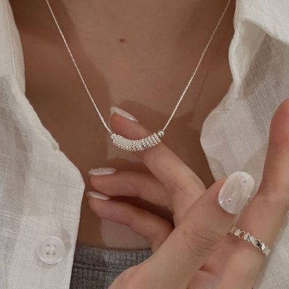 Geometric Beaded Design Silver 925 Sterling Silver Chain Necklace with Adjustable Length for Women 2025 Fashion Modern Elegant Gift