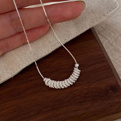 Geometric Beaded Design Silver 925 Sterling Silver Chain Necklace with Adjustable Length for Women 2025 Fashion Modern Elegant Gift