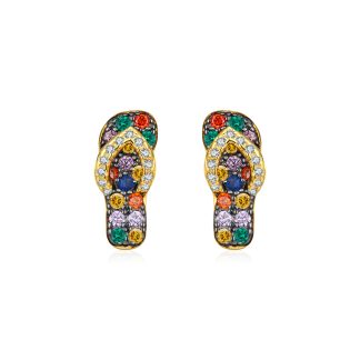 Colorful Skateboard Style Cubic Zirconia Gold Plated 925 Sterling Silver Earrings