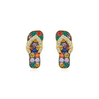 Colorful Skateboard Style Cubic Zirconia Gold Plated 925 Sterling Silver Earrings