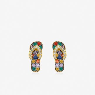 Colorful Skateboard Style Cubic Zirconia Gold Plated 925 Sterling Silver Earrings