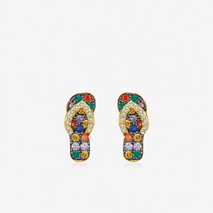 Colorful Skateboard Style Cubic Zirconia Gold Plated 925 Sterling Silver Earrings