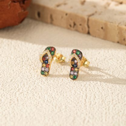 Colorful Skateboard Style Cubic Zirconia Gold Plated 925 Sterling Silver Earrings