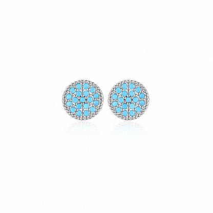 Round Turquoise Natural Stone 925 Sterling Silver Stud Earrings