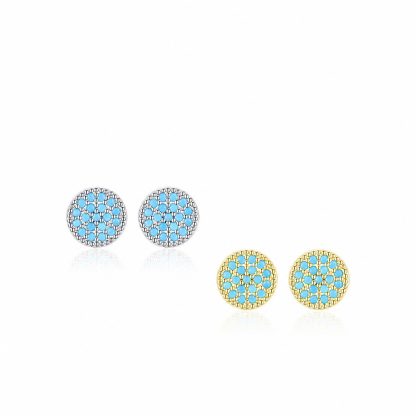 Round Turquoise Natural Stone 925 Sterling Silver Stud Earrings