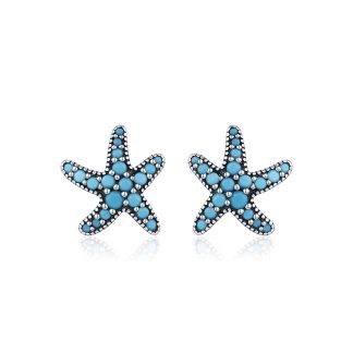 Retro Star Shaped Synthetic Turquoise 925 Sterling Silver Ocean Earrings