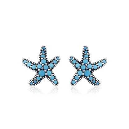 Retro Star Shaped Synthetic Turquoise 925 Sterling Silver Ocean Earrings