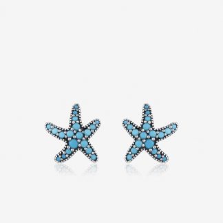 Retro Star Shaped Synthetic Turquoise 925 Sterling Silver Ocean Earrings