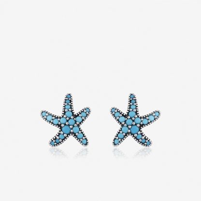 Retro Star Shaped Synthetic Turquoise 925 Sterling Silver Ocean Earrings