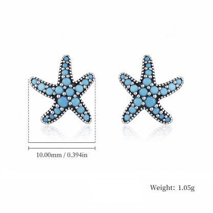 Retro Star Shaped Synthetic Turquoise 925 Sterling Silver Ocean Earrings
