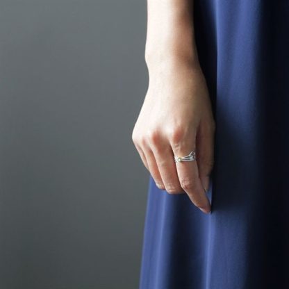 Abstract Butterfly Wing CZ 925 Sterling Silver Adjustable Ring