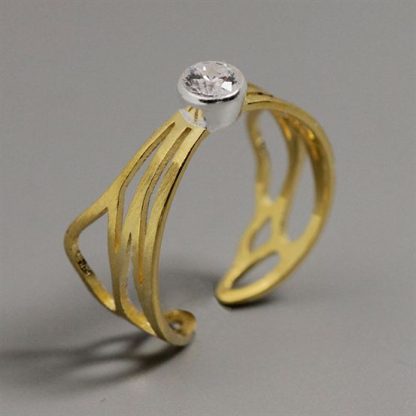 Abstract Butterfly Wing CZ 925 Sterling Silver Adjustable Ring