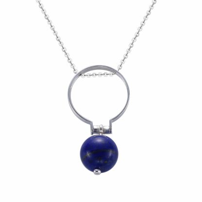 Rotable Natural Gemstone Planet 925 Sterling Silver Dual Pendant Adjustable Ring  Natural Lapis