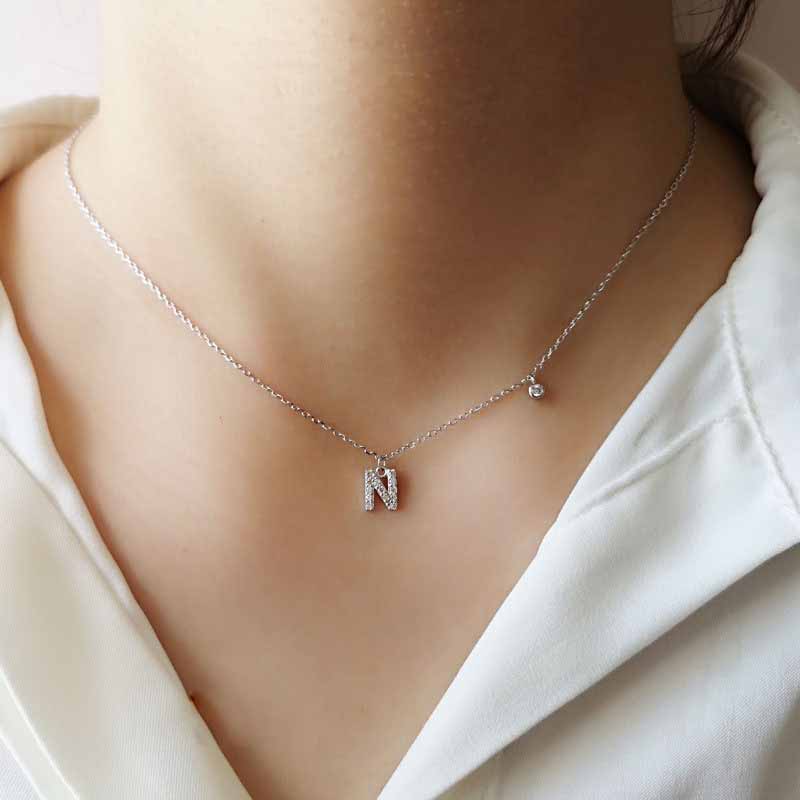 Holiday CZ 26 A-Z Initial Letters 925 Sterling Silver Necklace