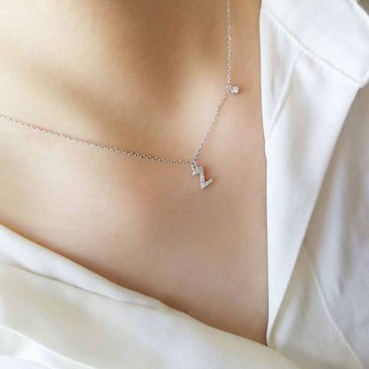 Holiday CZ 26 A-Z Initial Letters 925 Sterling Silver Necklace