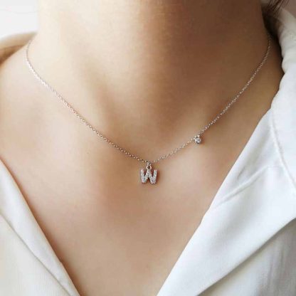 Holiday CZ 26 A-Z Initial Letters 925 Sterling Silver Necklace