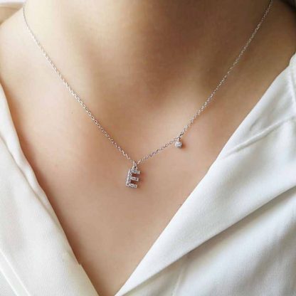 Holiday CZ 26 A-Z Initial Letters 925 Sterling Silver Necklace