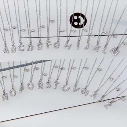 Holiday CZ 26 A-Z Initial Letters 925 Sterling Silver Necklace