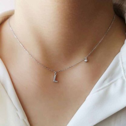 Holiday CZ 26 A-Z Initial Letters 925 Sterling Silver Necklace