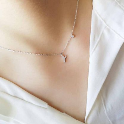 Holiday CZ 26 A-Z Initial Letters 925 Sterling Silver Necklace