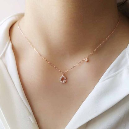 Holiday CZ 26 A-Z Initial Letters 925 Sterling Silver Necklace