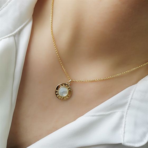 Happy Everyday Letters Round Shell 925 Sterling Silver Necklace