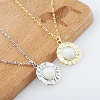 Happy Everyday Letters Round Shell 925 Sterling Silver Necklace
