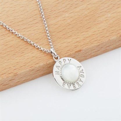 Happy Everyday Letters Round Shell 925 Sterling Silver Necklace