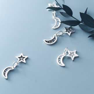 Vintage Stars Crescent Moon 925 Sterling Silver DIY Charms