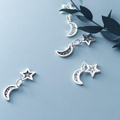 Vintage Stars Crescent Moon 925 Sterling Silver DIY Charms