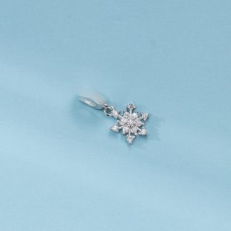 Snowflake Design Cubic Zirconia 925 Sterling Silver Charm Pendant with Micro Setting for DIY Bracelet Necklace Jewelry Making Elegant Fashion Accessory