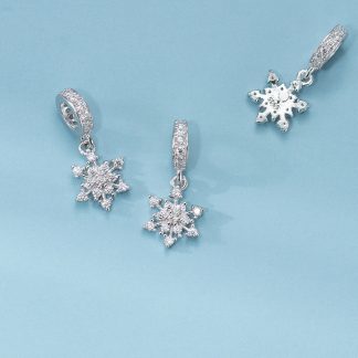 Snowflake Design Cubic Zirconia 925 Sterling Silver Charm Pendant with Micro Setting for DIY Bracelet Necklace Jewelry Making Elegant Fashion Accessory