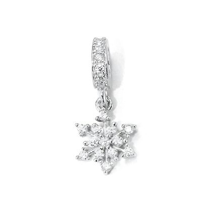 Snowflake Design Cubic Zirconia 925 Sterling Silver Charm Pendant with Micro Setting for DIY Bracelet Necklace Jewelry Making Elegant Fashion Accessory