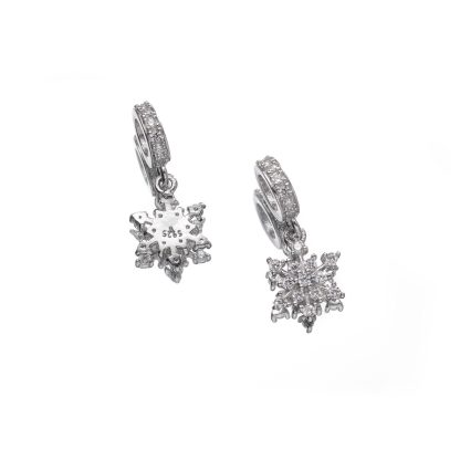 Snowflake Design Cubic Zirconia 925 Sterling Silver Charm Pendant with Micro Setting for DIY Bracelet Necklace Jewelry Making Elegant Fashion Accessory