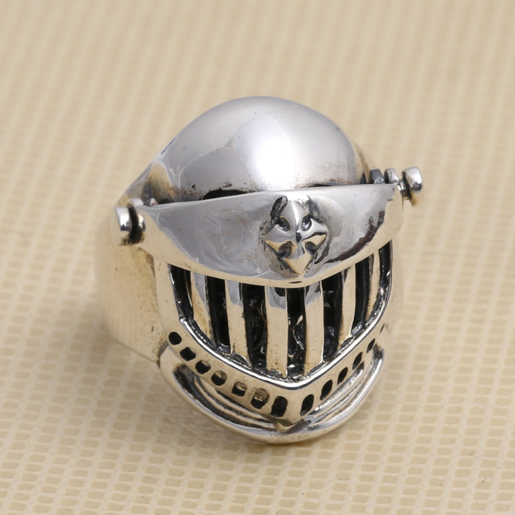 Skeleton Skull Knight Helmet Vintage 925 Sterling Silver Men Ring