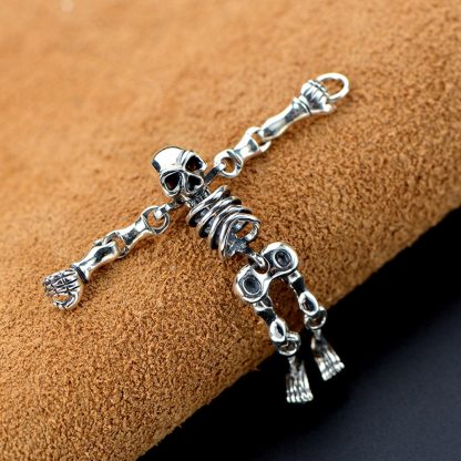 NEW Vintage Thai Solid 925 Sterling Silver Skeleton Skull Pendant Men
