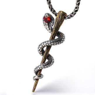 Cobra Twining Around The Pillar Solid 925 Sterling Sliver Pendant