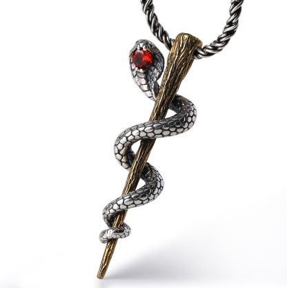 Cobra Twining Around The Pillar Solid 925 Sterling Sliver Pendant
