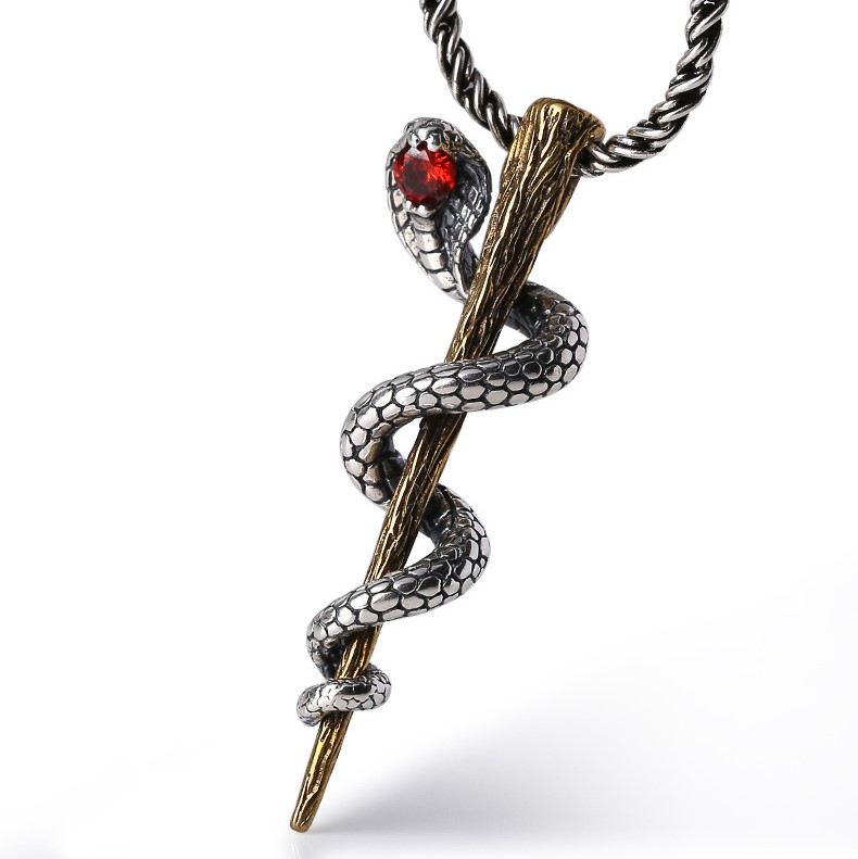 Cobra Twining Around The Pillar Solid 925 Sterling Sliver Pendant